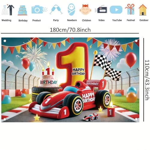 Image of Racing Car Birthday Backdrop Banner - High-Speed Racing Car Party Decoration, Photo Booth Background, Motorsport-Themed Birthday Celebration, 71x43 Inch Party Decoration