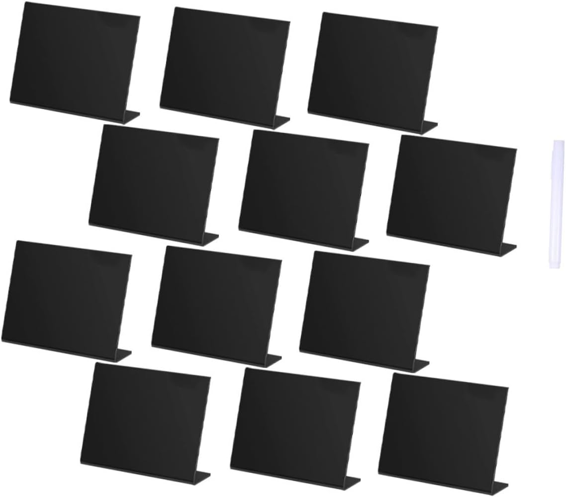 Acrylic Chalkboard Sign with 12pcs Small Blackboards and 1 Marker, Wedding Party Decorative Memo Boards for Home Tabletop Display and Office Message Notes