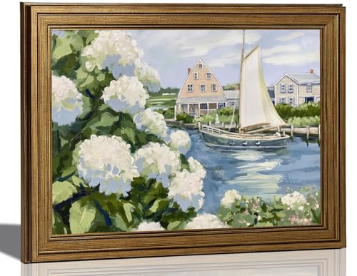 Gold framed coastal canvas art
