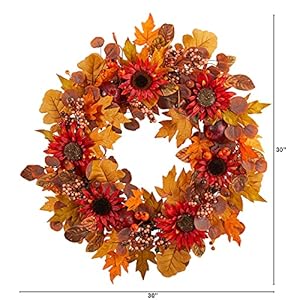 Nearly Natural 30in. Fall Acorn, Sunflower, Berries and Autumn Foliage Artificial Wreath Nearly Natural 30in Fall Acorn Sunflower Berries and Autumn Foliage Artificial Wreath