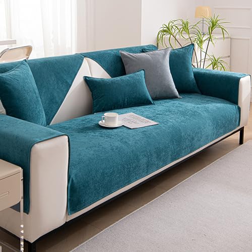 Funda de sofá seccional chenilla azul de 3 plazas de 90x180cm 2