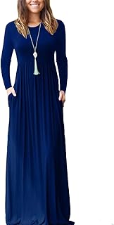 فستان قطني طويل للنساء، لون كحلي