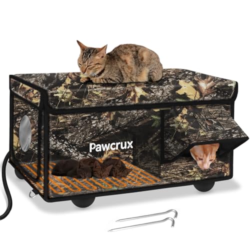 Heated Cat House for Outside with Dual Doors, Insulated Cat House Outdoor with Heating Pad, Weatherproof Heated Outdoor Cats Houses Waterrproof for Feral Cats (Leaf, 25" L x 16" W x 13" H) by eekkii - Used condition - US$89.10