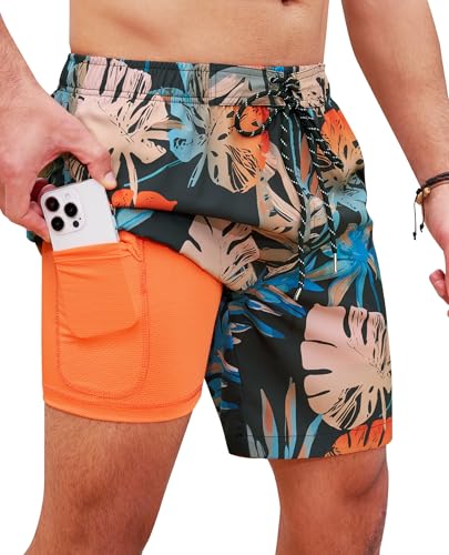 7inch Compression Swim Trunks: Mens Stretchy Quick Dry Comfort Soft Drawstring Zipper Pockets Beach Pool