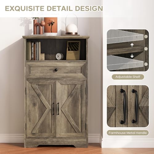 Floor Cabinet, Farmhouse Storage Cabinet with Barn Doors and Drawers Grey by Viroformo - Used condition - Image 5