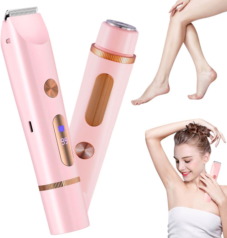 Dual-Headed Electric Trimmer for Women Face & Body, 2026 New 2 in 1 Painless Body Hair Remover & Facial Hair Trimmer, Wet & Dry Womens Electric Razor for Women Arms Legs Face Underarm (Pink)
