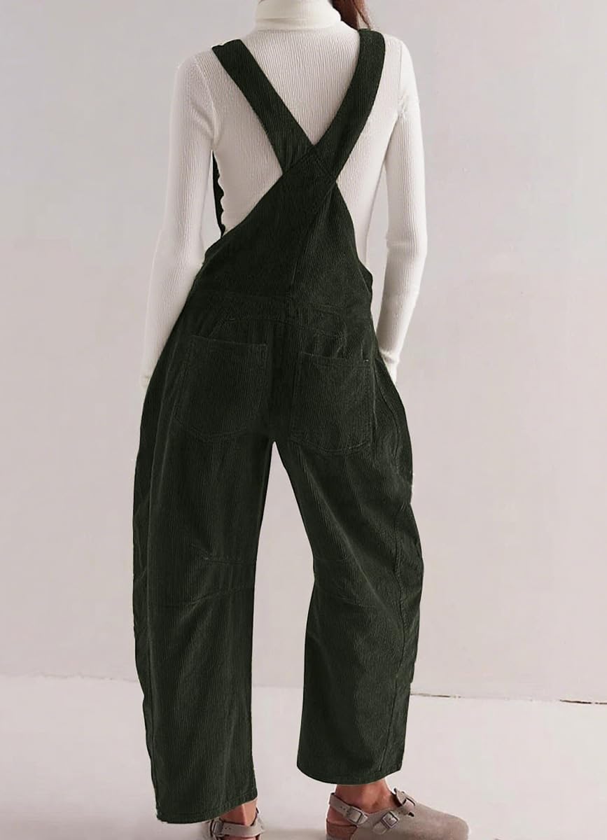 chouyatou Women's Fall Winter Corduroy Overalls Boyfriend Adjustable Strap Bib Jumpsuit Barrel Harem Pants