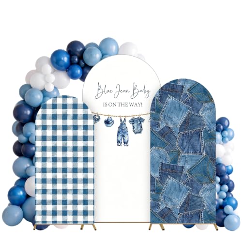 3 Pcs (6/5/4ft) Blue Jean Baby Shower Decorations Blue Jean is on the Way Decor Backdrops for Themed Baby Shower Party Gender Reveal Birthday Party Photo