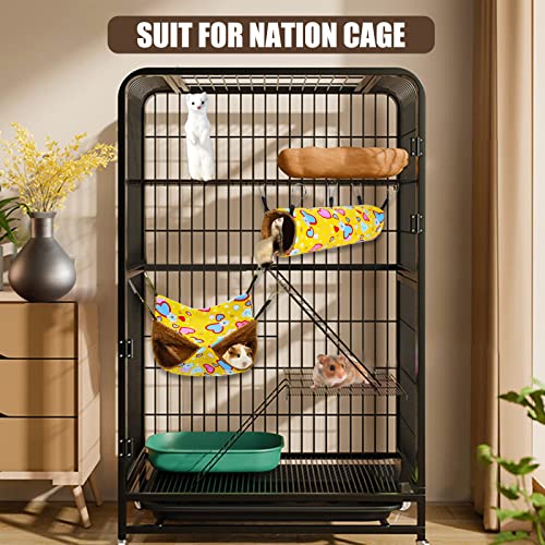 Image of petonfun Ferret Rat Hammock Tunnel Set for Cage Accessories Toys Bed,Yellow | 2 Pack, Large Size, Cute Pattern, Double Sided, Hideout for Guinea Pig and Chinchilla to Hide, Suitable for Most Small Animal