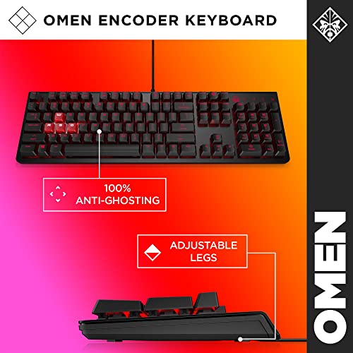 OMEN Encoder Tastiera, Switch Cherry MX Red, Tecnologia Meccanica Antighosting N-Key Rollover, LED Dedicati e Regolabili, Tasti Multimediali, Piedini Regolabili 2 Posizioni, USB, Nera - Tastiera gaming - Immagine 3
