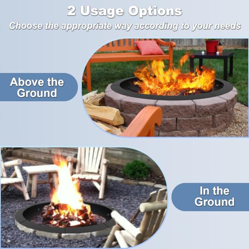 AnBaiMei Round Outdoor Fire Pit Ring Insert 31-Inch Inner 35-Inch Outer Diameter, Heavy Duty Metal Steel DIY Firepit Liner Campfire Rings for Outside Wood Burning Above or In-Ground, Black by AnBaiMei - Image 3