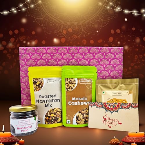 Image of Tummy Pops Diwali Gift Food Hamper | Assorted Combo Box of Healthy Snacks, Dryfruits, Peanut Chikki & Mukhwas with Diwali Greeting Card | Corporate Diwali Gifts, Festive Hamper for Family and Friends