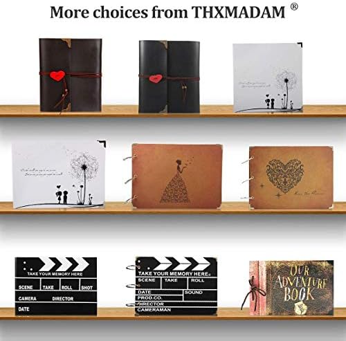 ThxMadam Scrapbook Album Leather Photo Album Vintage Wedding Guest Book DIY Memory Book with 60 Black Pages Present for Christmas Valentines Anniversary Mothers Day Birthday Gift for Mum Dad Friend
