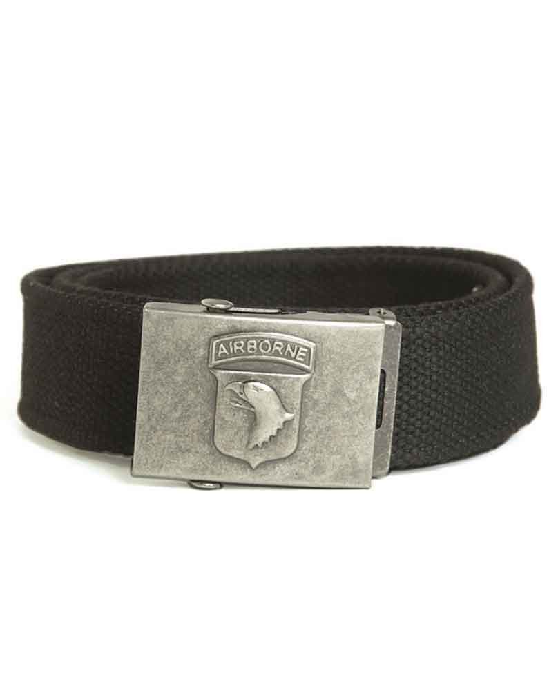 Mil-tec Olive Green Airborne Trouser Belt - WW2 Style 101st Screaming Eagles Buckle, 4cm Wide, Up To 48" Waist
