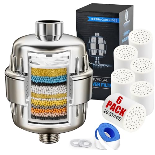 Shower Filter for Hard Water Brushed Nickel - 6 Replacement Cartr...