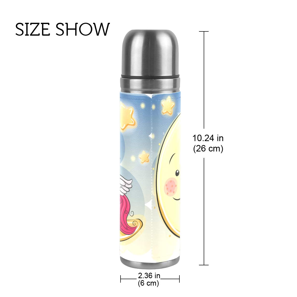 Taza de viaje aislada al vacío de acero inoxidable con doble pared a prueba de fugas, botella de taza con diseño de unicornio con estampado personalizado impreso en piel auténtica, 500 ml