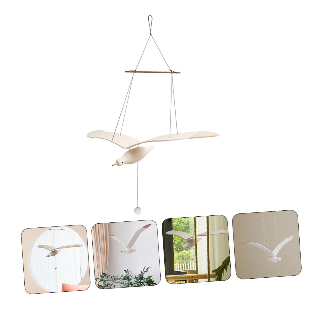 Decorazione da Appendere per Uccelli in Legno Bianco Corda di Canapa, Design Unico e Finitura Accurata, per Soggiorno e Celebrazioni in Casa