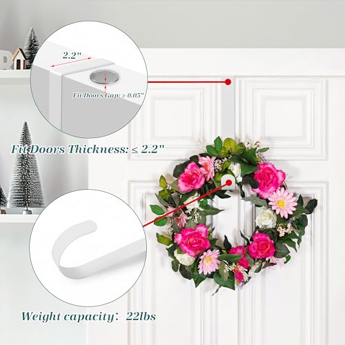Image of HOOSUN 4th of July Decorations Wreath Hangers for Front Door,14 Inch Metal Wreath Hook Holder for Spring Decor,20 Lbs White Over The Door Wreath Hanger for Spring Patriotic Wreath Front Porch Decor