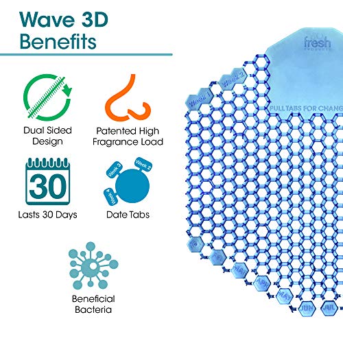Fresh Products Wave 3D , Virtually Eliminates Urine Splash , 30-Day Use, Easy Installation, Beneficial Bacteria, Consistent Fragrance — Cotton Blossom, Blue, Made In Usa, 10Pk Urinal Screens #TOP5