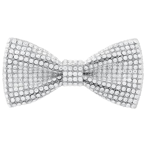 HOULIFE Strass-Fliegen für Herren Diamant-Fliege vorgebunden Pailletten-Fliege verstellbare Kristallfliegen für Hochzeit Party Bankett, Weiß