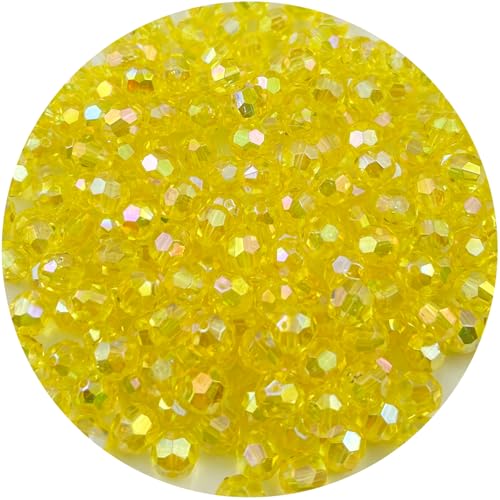 Daiyifiy 1000 Pcs 6MM Round Faceted Acrylic Beads AB Color Transparent Crystal Acrylic Beads Round Bicone Beads for Jewelry Making Bracelets Necklaces Earrings Wind (133- Pale Yellow AB)