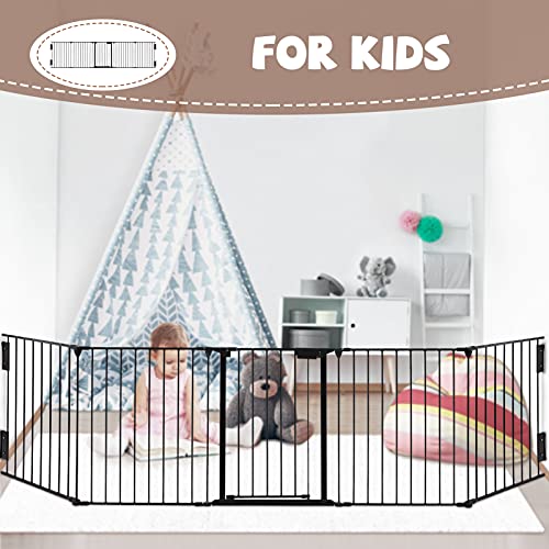 AUXSOUL 118" Wide Baby Gate Metal Safety Playpen - Fireplace Fence for Toddler/ Pet/ Dog, Fits 72"- 118" Wide, 5-Panel (30" H, Black) - Image 5