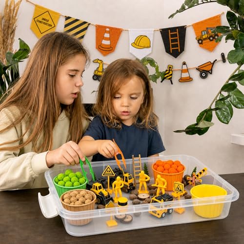 Cinrobiye 150 Pcs Construction Theme Activity Fillers Set with Storage Box, Excavator Accessories, Road Signs, Tools, Building Materials & Sorting Supplies for Classroom Activities, Home Projects - Image 5