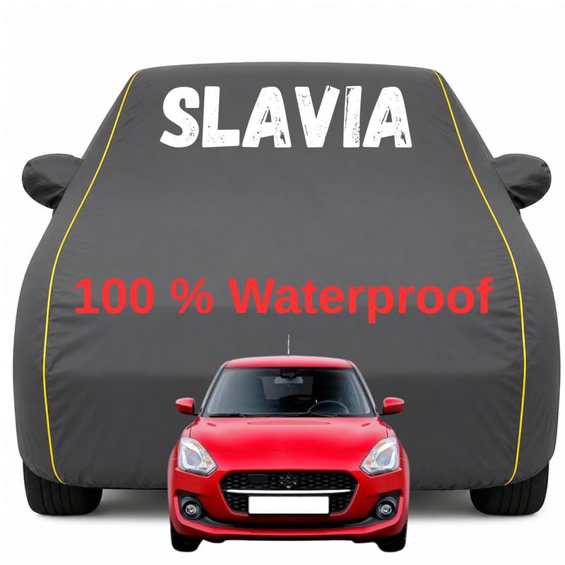 Image of Durable Full Body Waterproof Slavia Car Cover | Premium Polyester Grey Cover | Custom Fit Vehicle Protection | UV Resistant, Dustproof, Scratch Resistant, Heat & Wind Protection