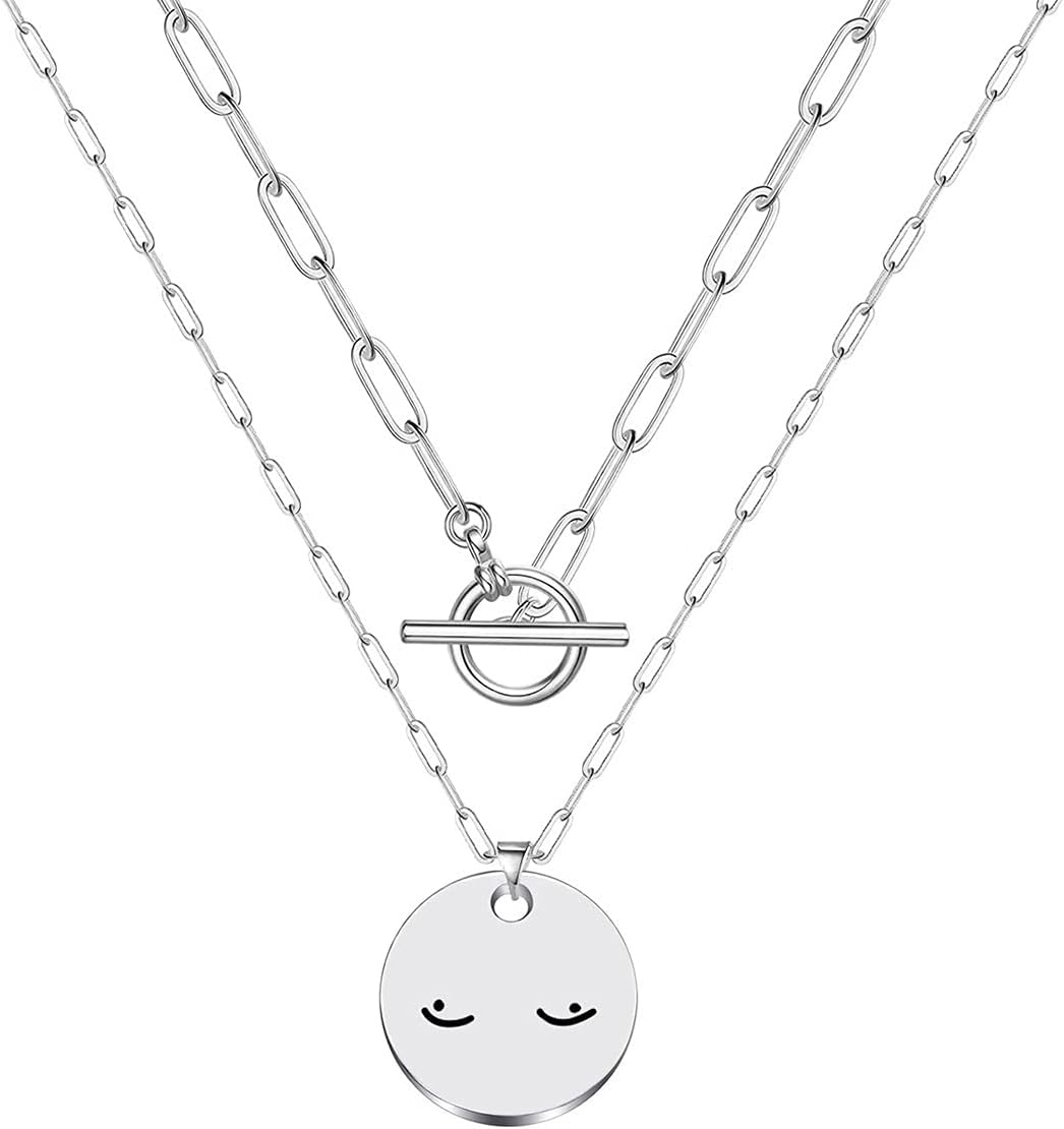 Breast Cancer Awareness Breastfeeding Boob Necklace Feminist Jewelry Simple Disk Pendant Necklace Gift for Womens