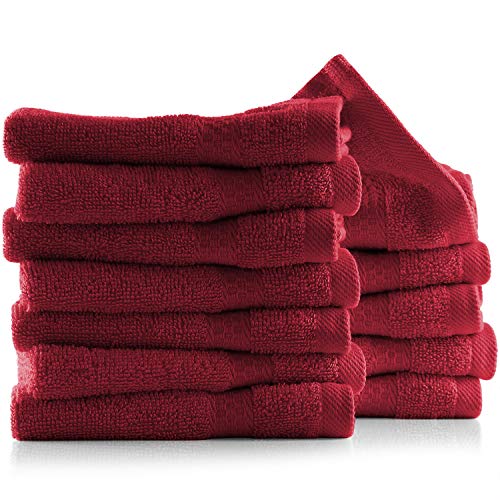 Image of Hearth & Harbor Washcloths 12 Pack - 100% Cotton Washcloth for Body and face, High Absorbent and Soft 13 inchx13 inch Body Wash Cloth, Quick Dry - Red Washcloths