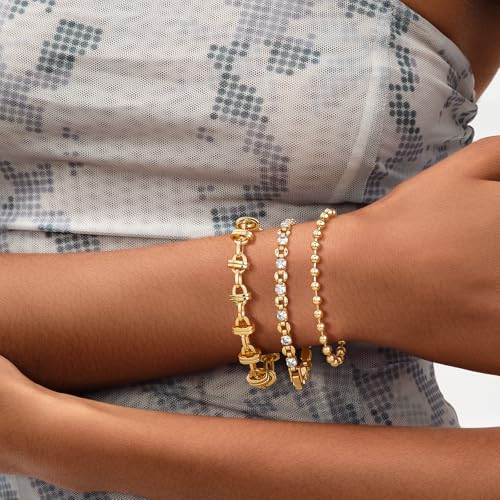 MEVECCO Chain Bracelet Gold Link Thick Chunky 14K Gold Plated Minimalist Simple Boho Handmade Jewelry Gift for Women Men Women4