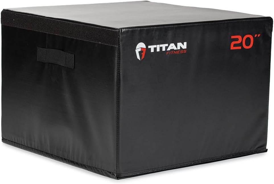 Titan Fitness 20" Stackable Soft Foam Plyometric Box, High Density EPE Foam Core Plyo Box, Step Up Exercise Platform, Box Squat, Step-Up, Box Jumps for Home Garage Gym Training