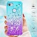 Dzxouui for Pixel 3a XL Case,Google Pixel 3a XL Flower Case,TPU Protective Cover for Girls and Women Glitter Bling Sparkle Cute Phone Cases for Pixel 3a XL(Teal/Purple)