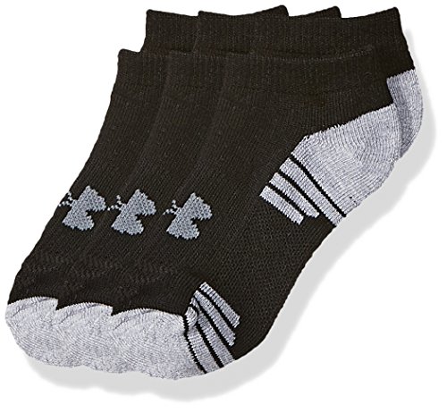 Under Armour Youth Heatgear Tech No Show Socks, 3-Pairs, Black, Shoe Size: Youth 13.5K-4Y