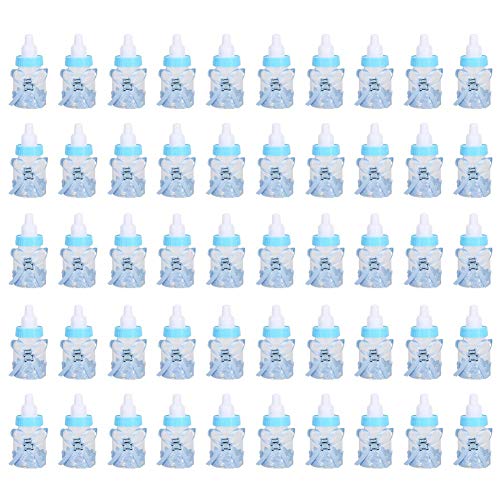 Hztyyier 50 Pièces Biberon Boîte à Bonbons en Plastique Fête Cadeaux Bouteilles de Lait pour Fête Faveurs Cadeaux Bébé Douche Décor(Bleu) Food Storage...