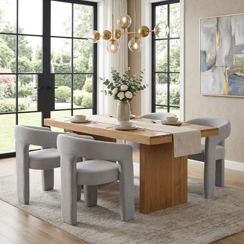 Image of HNY Modern Barrel Kitchen & Dining Room Chairs Set of 4, Chenille Upholstered Accent Chairs with Arm, 18.5'' Wide Side Armchairs Vanity Chairs for Living Room Bedroom Makeup Small Spaces, Grey