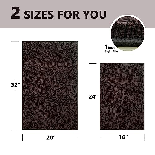 Image of Bathroom Rugs Sets 2 Piece, Extra Soft Chenille Bath Mat Ultra Absorbent Bathroom Rug, Bathroom Mat with Sturdy PVC Non-Slip Bottom, Machine Washable Bath Rugs (20x32 Inch + 16x24 Inch, Coffee)