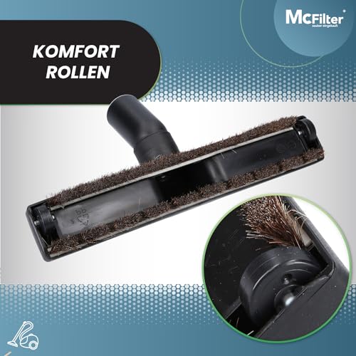 Foto von McFilter I Universal 32/35mm Hartbodendüse Staubsaugerdüse kompatibel mit Siemens, Bosch, AEG, Miele, Philips, Samsung, Dirt Devil, Panasonic I 2 Laufräder I weiches Rosshaar I ca. 30 cm breit