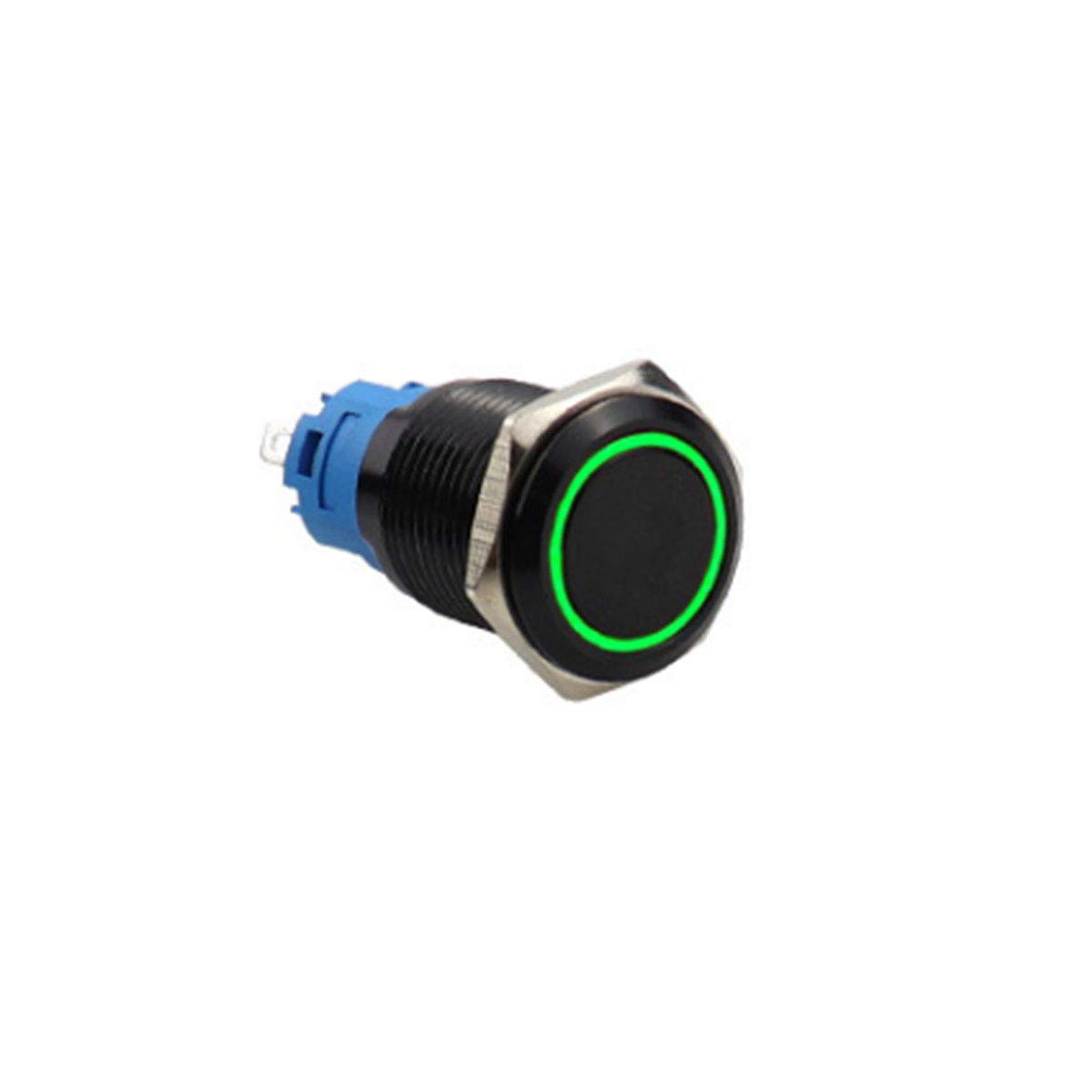 22mm Latching Push Button Switch 12V Waterproof Blue LED Metal Push Button Switch 12 Volt DC ON Off SPDT Maintained Pushbutton Switch For Marine -2pcs(Momentary Push Button Switch