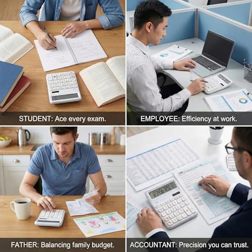 Image of 12 Digit Large Display Desktop Calculator White with Big Buttons, Dual Screen, GT & Memory Functions, Auto Power Off | Office, School & Home Use