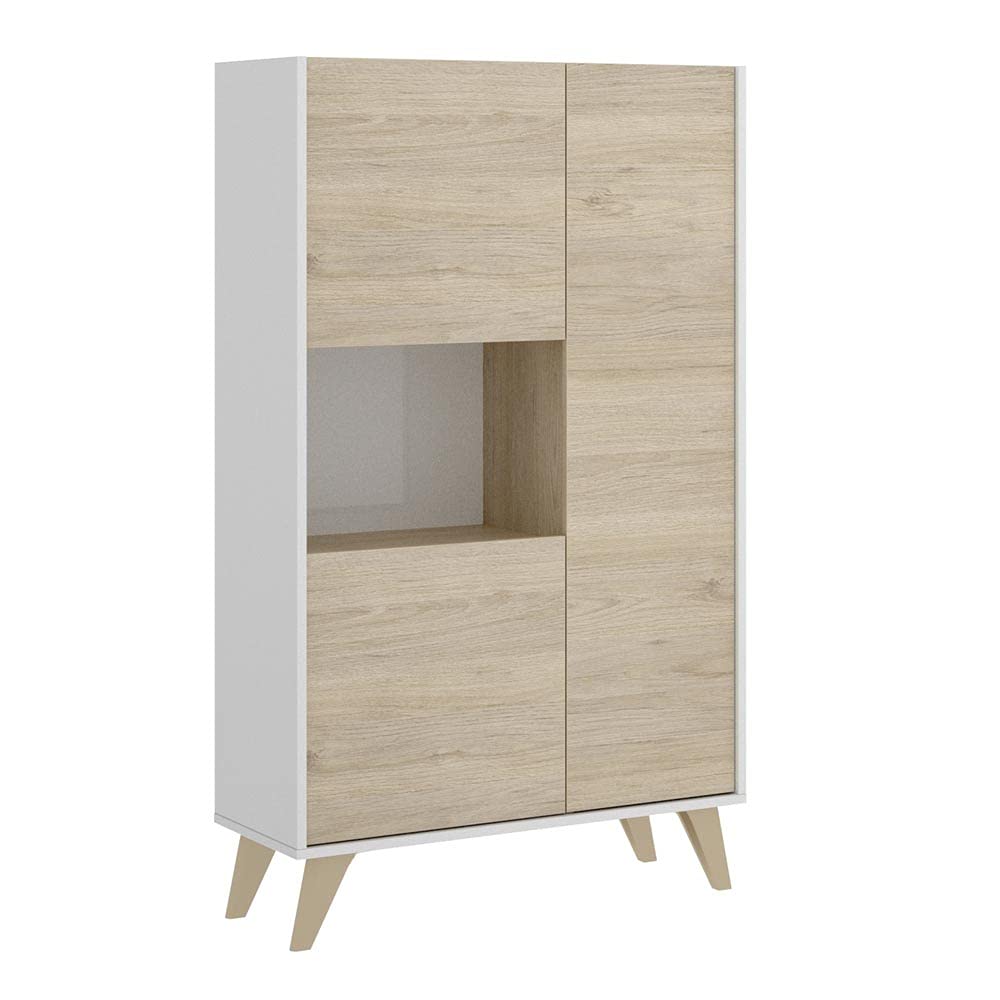 Mobelcenter - Mueble Aparador Alto 3 Puertas - Buffet Moderno - Armario Auxiliar Comedor - Acabado Color Blanco y Natural - Medidas: Ancho: 81 cm x Fondo: 43 cm x Alto: 135 cm - (1253)