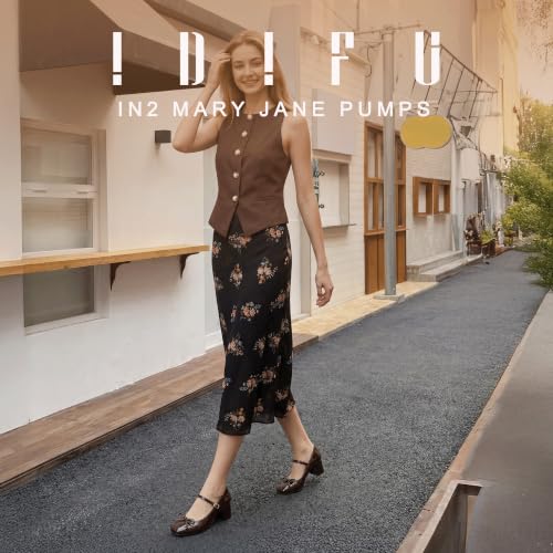 Image of IDIFU IN2 Mary Janes for Women Closed Toe Block Heels Cute Bow Dress Shoes