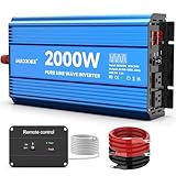 JARXIOKE 2000 Watt Pure Sine Wave Power Inverter, 24V dc to 110 Vdc to 120 Vdc, for Home, RV and Off-Grid Solar Systems, with 2 AC Outlets and USB Port, LCD Display, with Remote Control