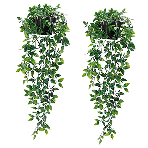 HEALEEP Plantas Colgantes Artificiales Maceta, 2 Piezas, Simulación de Enredadera Mandala, Material Plástico, Verdes, Decoración Interior para Hogar, Oficina y Fiestas