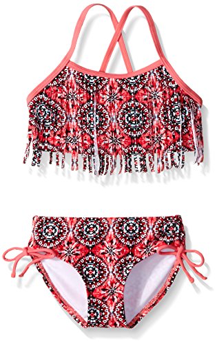 Kanu Surf Girls' Kelly Beach Sport Fringe 2-Piece Bikini Swimsuit, Hannah Pink, 7