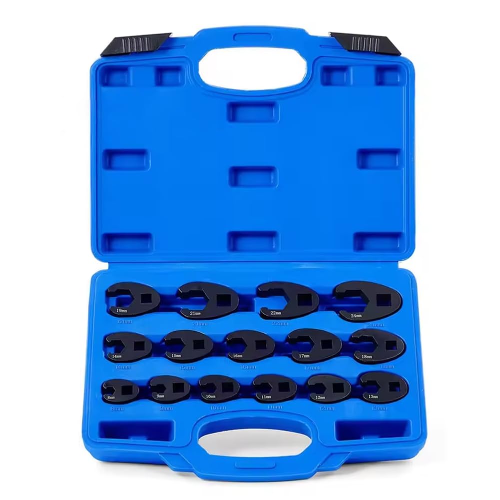 Littimoon Flare Nut Tool 8 to 24mm 1/2 3/8" Crowfoot Wrench Set 15 Pcs for 3/8" and 1/2" Drive Ratchet Wrenches