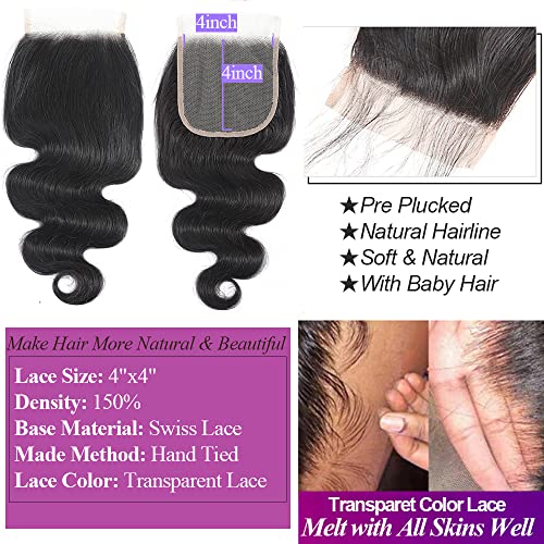 Udesire BODYBUNDLE121416+10 Human Hair Bundles With Hd Closure Brazilian Virgin Hair Body Wave 100% Unprocessed Brazilian Body Wave Virgin Hair Bundles With 4X4 Lace Closure Brazilian Human Hair Extensions thumb #4
