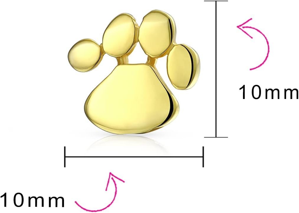 BFF Animal Lover Puppy Kitten Foot Print Pet Dog Cat Paw Print Stud Earrings For Women Teen Gold Plated .925 Sterling Silver