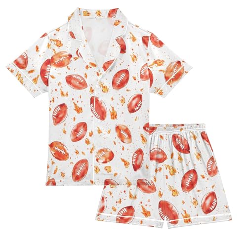 Football Fire Red Pattern Pajamas Set Summer Button Down Sleepwear Pjs Sets Comfy Loungewear