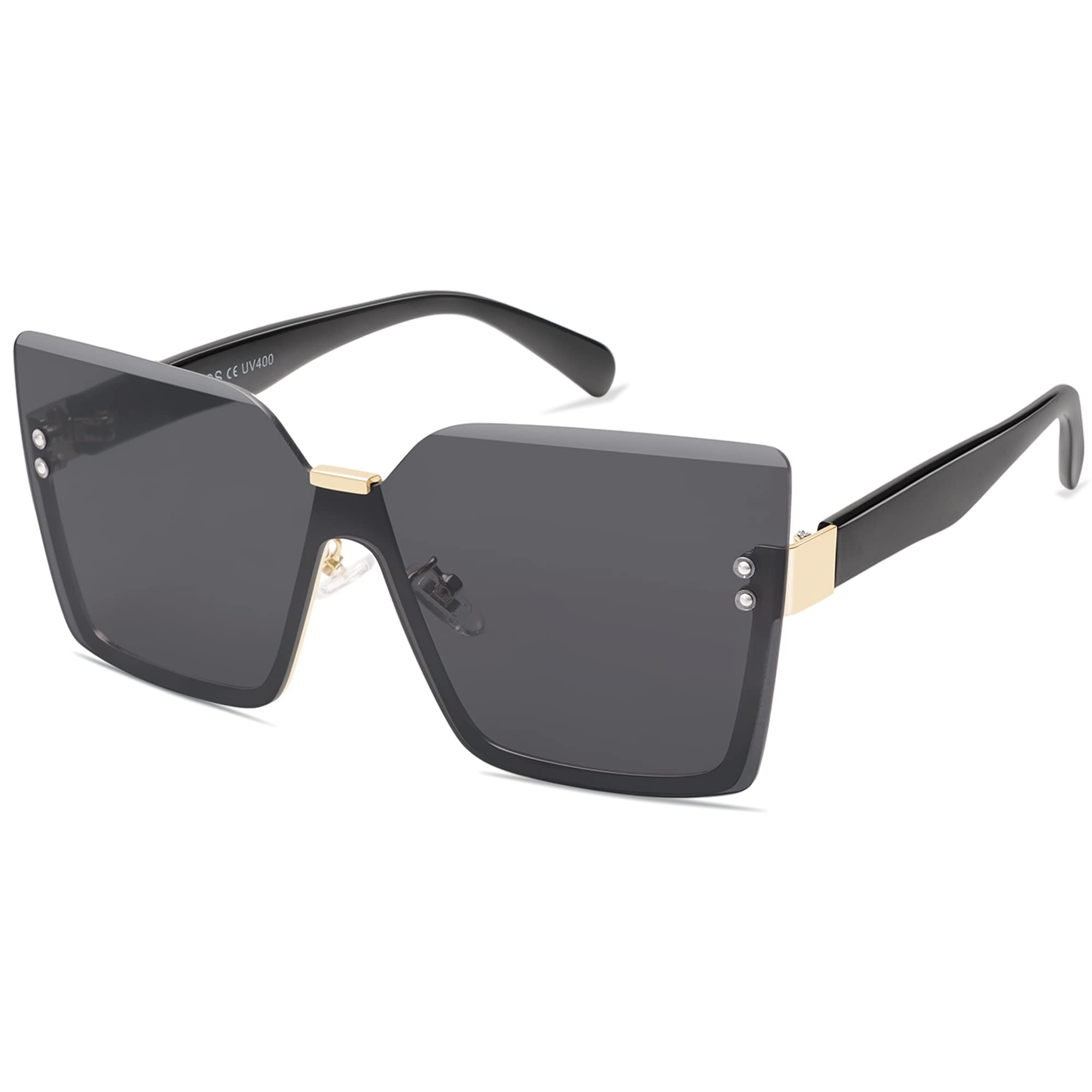 Trendy Square Oversized Sunglasses Womens Big Rimless UV400 Ladies Shades SJ1160